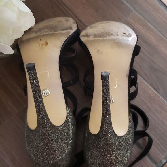 💗Strappy Black Stiletto Heels with Glitter - Picture 6 of 6